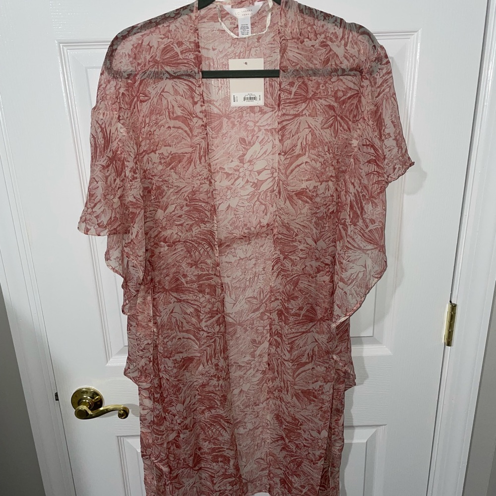 Lauren Conrad sheer pink and white cover up/kimono